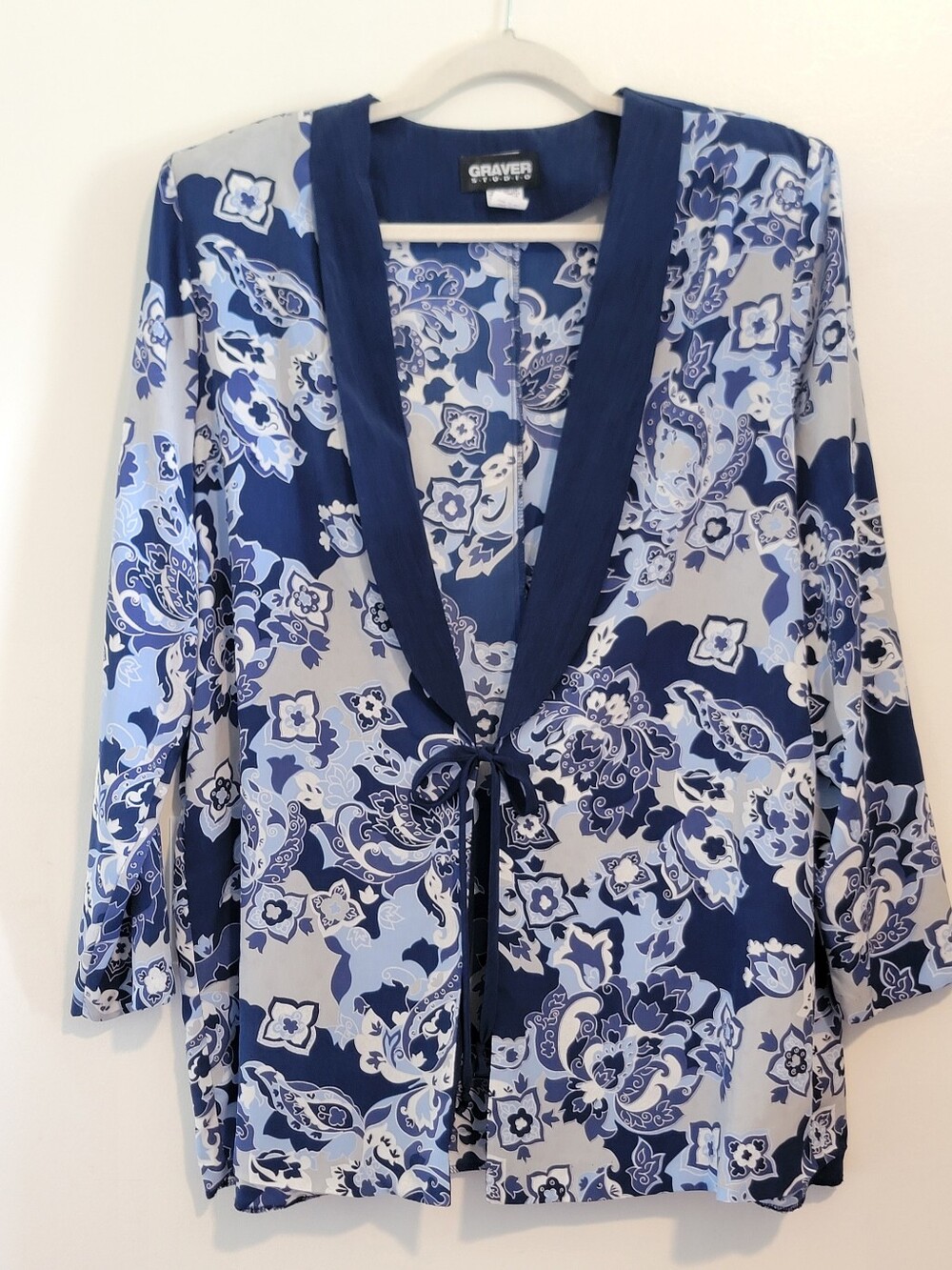 Vintage Graver Tie-Front Blazer Sz 14/16 Beautiful Blue Floral